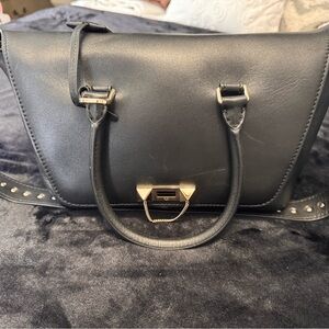 Valentino Garavani Black Leather Satchel with Gold Accents